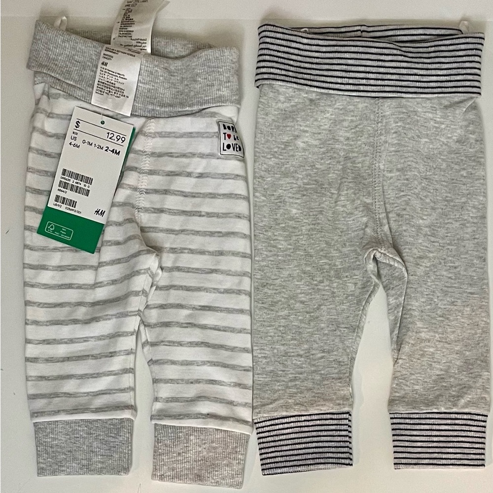 NWT/ H&M Gray and White Striped Baby Pants Set‎
